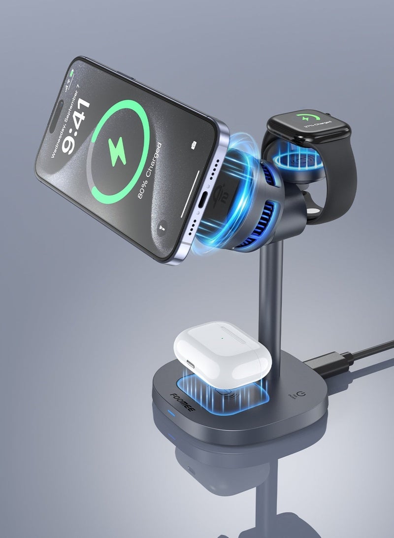 FOOMEE Wireless Charger for iphone 3-in-1 Charging Station Qi2 15W Charging for iPhone Magnetic Wireless Stand for iPhone 17Promax/Pro16/15/14/13 AirPods Apple Watch Includes USB C Charger and Cable - Image 5